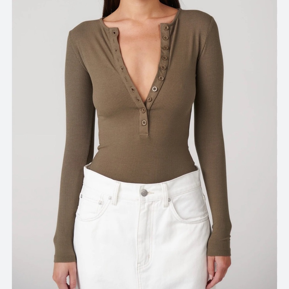 Ribbed brown button down bodysuit
